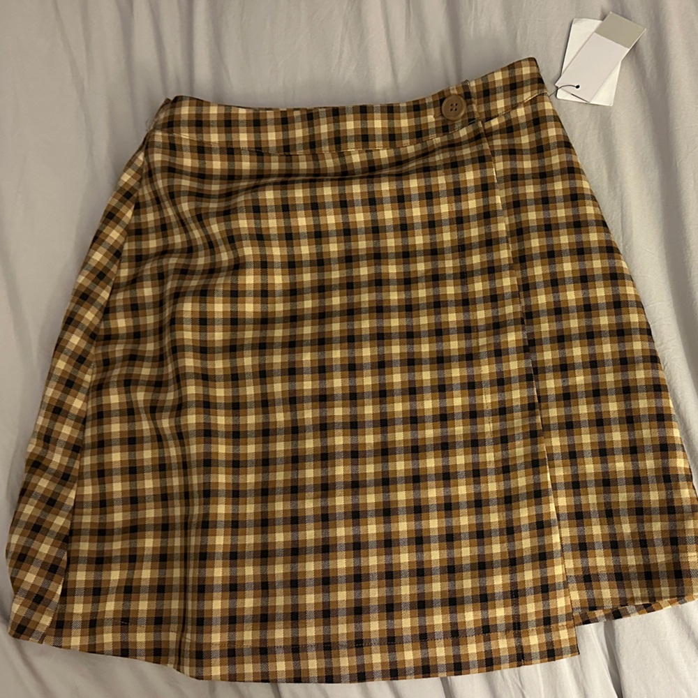 BP Plaid A-Line Skirt in Brown and Tan
